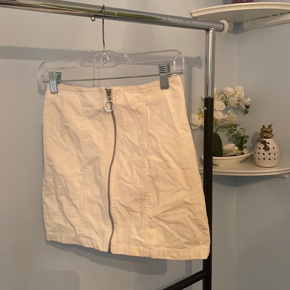 White velvet zip up mini skirt
